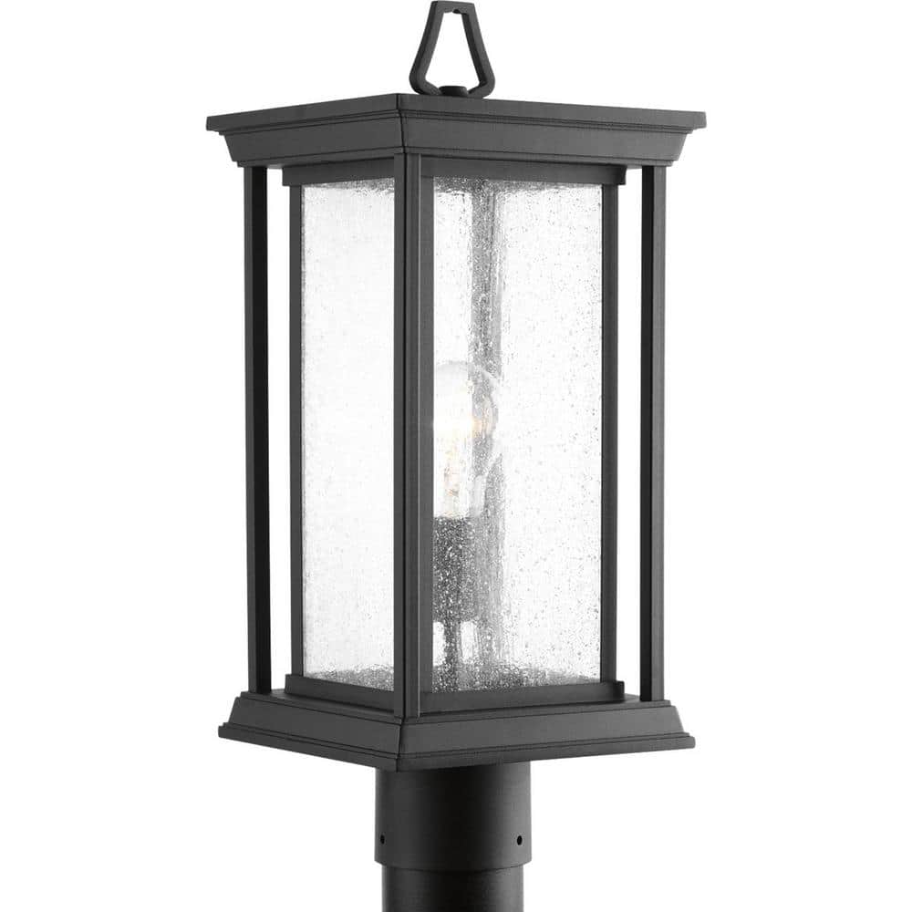 Endicott Black Aluminum 1-Light Post Lantern with Linen Glass Shade