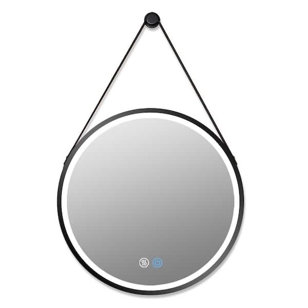 Unbranded 32 in. W x 32 in. H Round Framed LED Light Anti-Fog Wall-Mounted Hanging Bathroom Vanity Mirror in Black