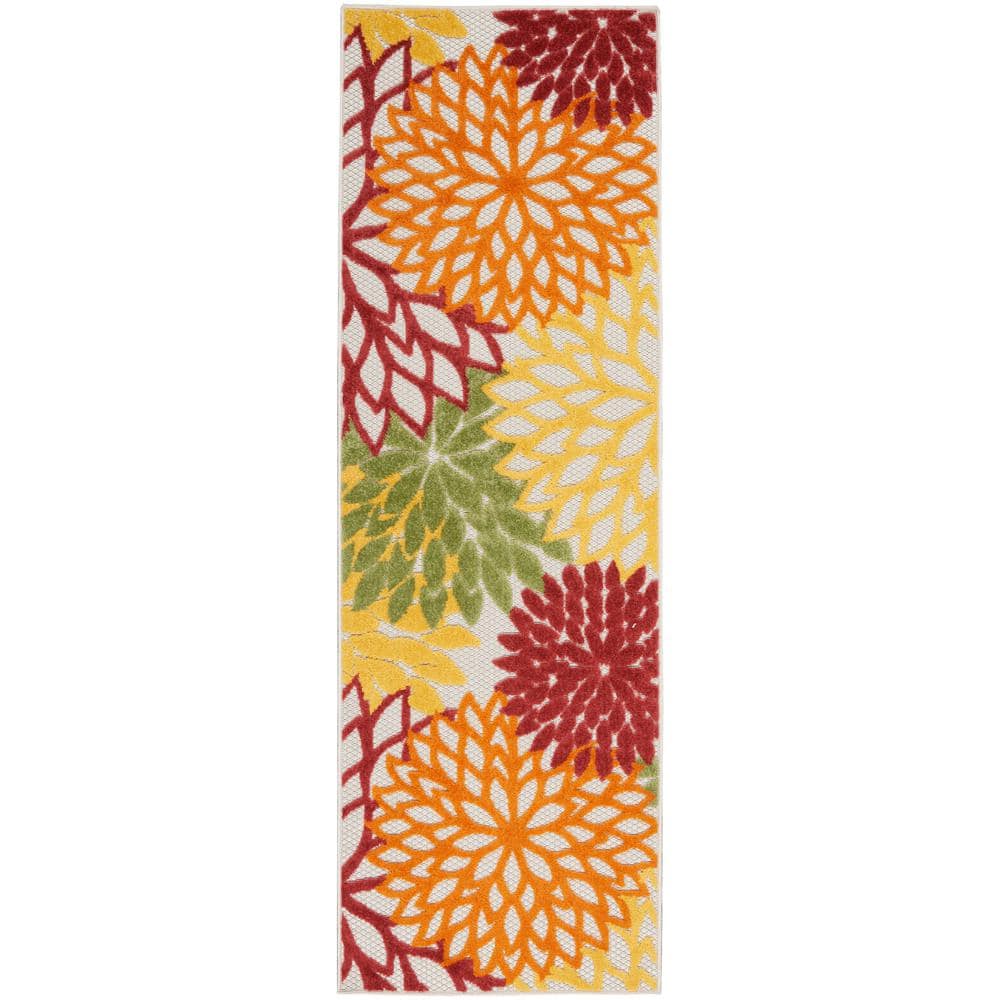 Nourison Aloha Red Multi Colored 2 ft. x 8 ft. Kitchen Runner Floral Contemporary Indoor/Outdoor