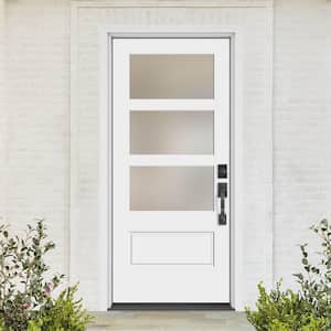 Performance Door System 36 in. x 80 in. VG 3-Lite Left-Hand Inswing Pearl White Smooth Fiberglass Prehung Front Door