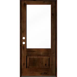 36 in. x 80 in. Farmhouse Knotty Alder Right-Hand/Inswing 3/4-Lite Clear Glass Provincial Stain Wood Prehung Front Door