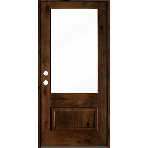 36 in. x 80 in. Farmhouse Knotty Alder Right-Hand/Inswing 3/4-Lite Clear Glass Provincial Stain Wood Prehung Front Door