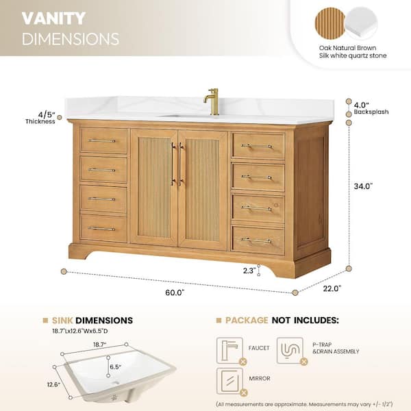 ROSWELL Tokyo 60 in. W. x 22 in. D x 44 in. H Single Bath Vanity