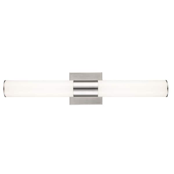 Bel Air Lighting Saavy 24 in. 2-Light Integrated LED Brushed Nickel Bathroom Vanity Light Fixture with Round Cylinder Acrylic Shade