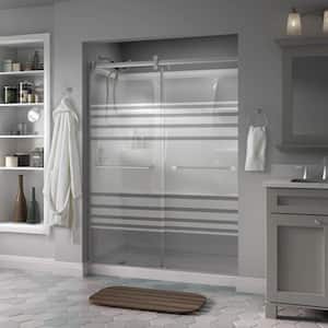Contemporary 58-1/2 in. W x 71 in. H Frameless Sliding Shower Door in Nickel with 1/4 in. Tempered Transition Glass