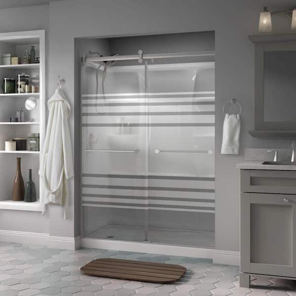 Delta Contemporary 58-1/2 in. W x 71 in. H Frameless Sliding Shower Door in Nickel with 1/4 in. Tempered Transition Glass