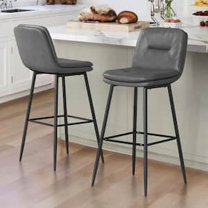 30 in. Metal Frame Gray Faux Leather Upholstered Bar Chairs Armless Bar Stools with Back and Footrest Set of 2