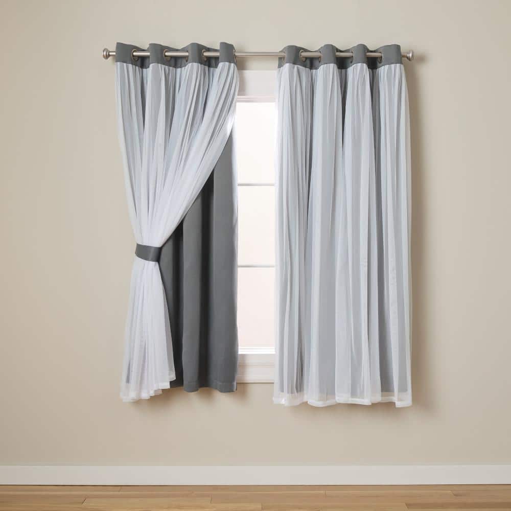 Talia Black Pearl and Cloud Gray Double Layer Blackout Grommet Curtains