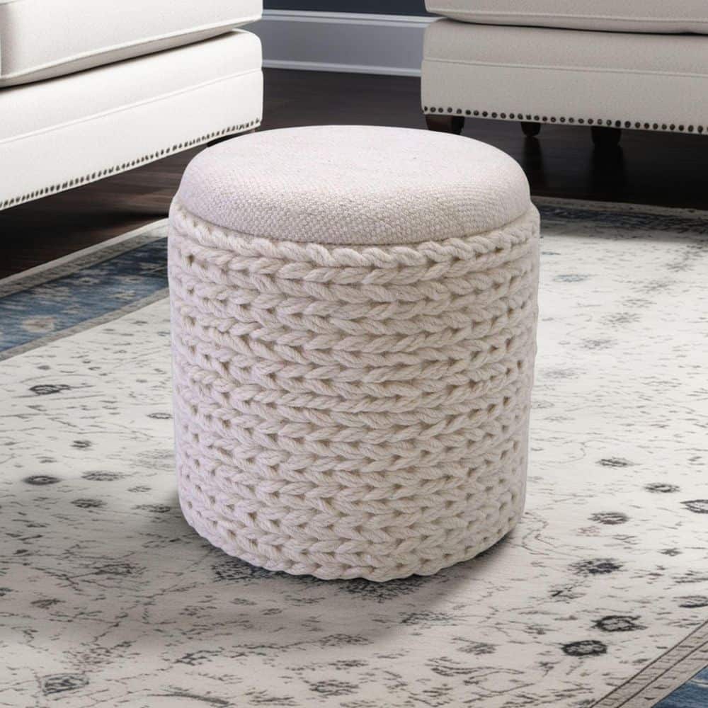 Handwoven Priapus Rope 16 in. Round Fabric Storage Ottoman