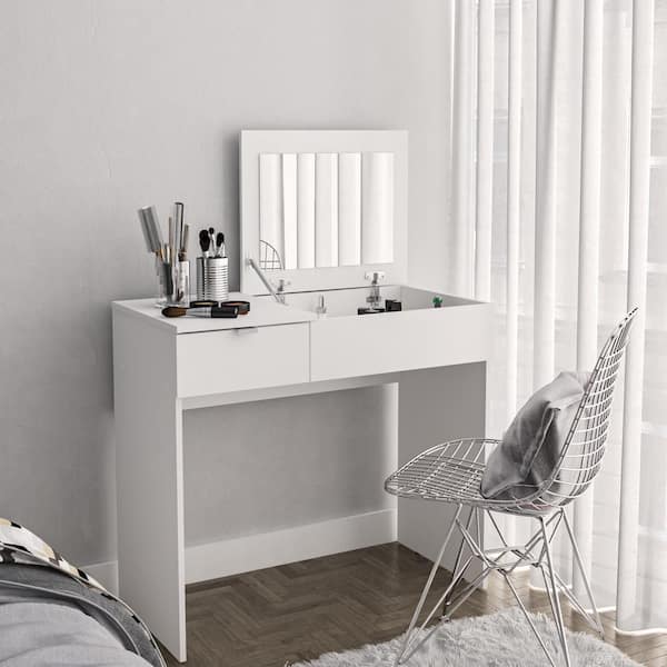 Unbranded Ava White Makeup Vanity with Flip Top Mirror