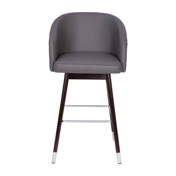 TAYLOR + LOGAN 42 in. Gray/Walnut Mid Wood Bar Stool with Faux Leather