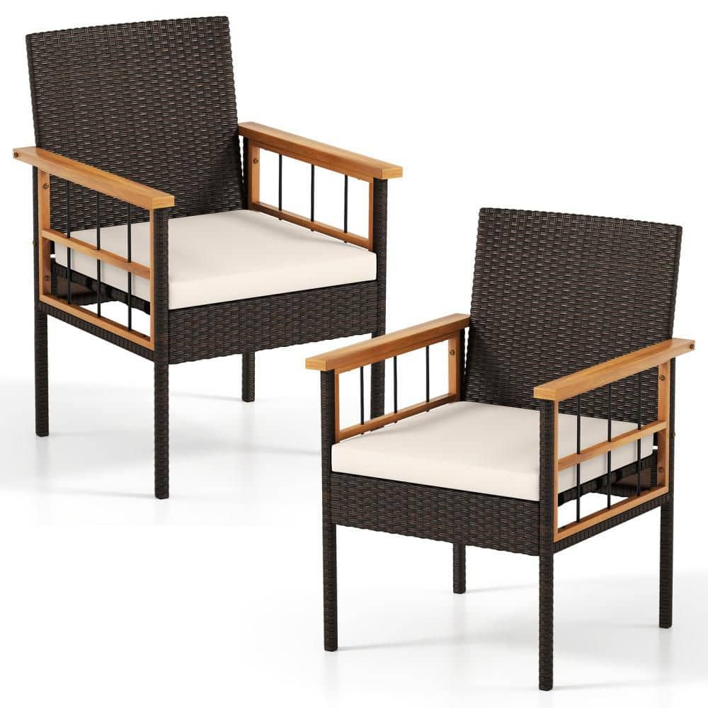 Gymax Set of 2 Patio Dining Chairs w/ Removable Padded Cushion