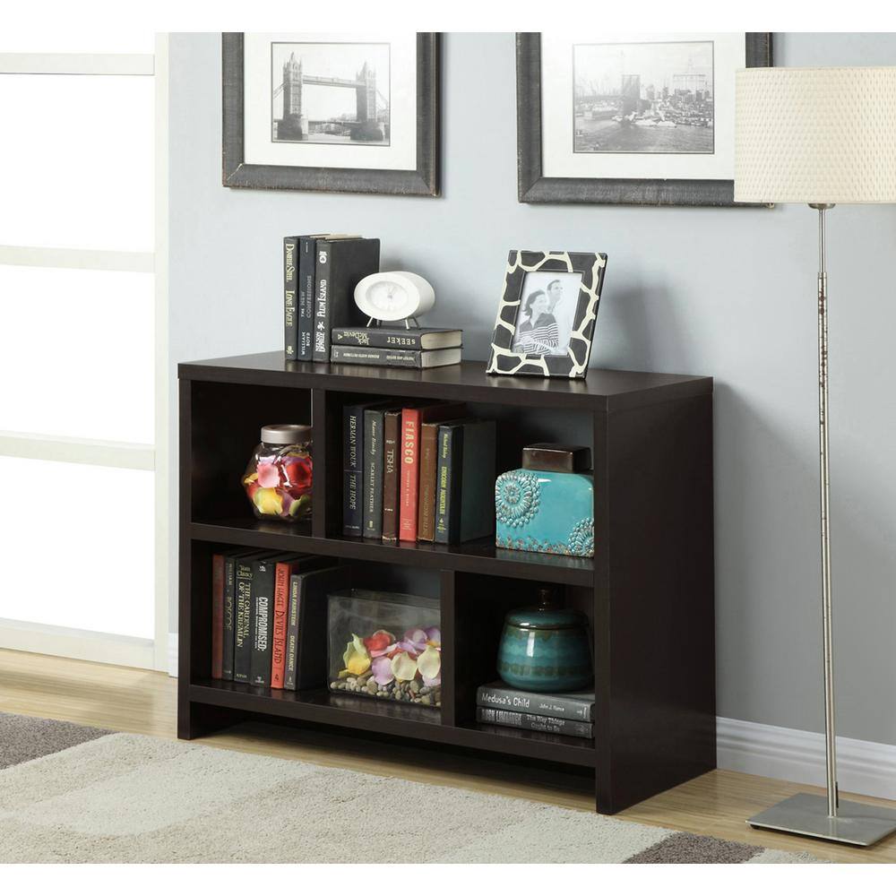 Espresso Woodgrain Modern Console Bookcase with Cubes