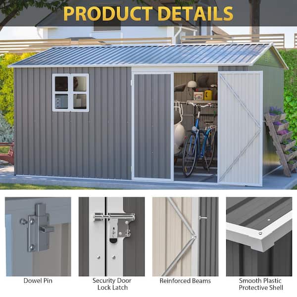 Ama pear Grey 12 ft. W x 10 ft. D Metal Outdoor Storage Shed