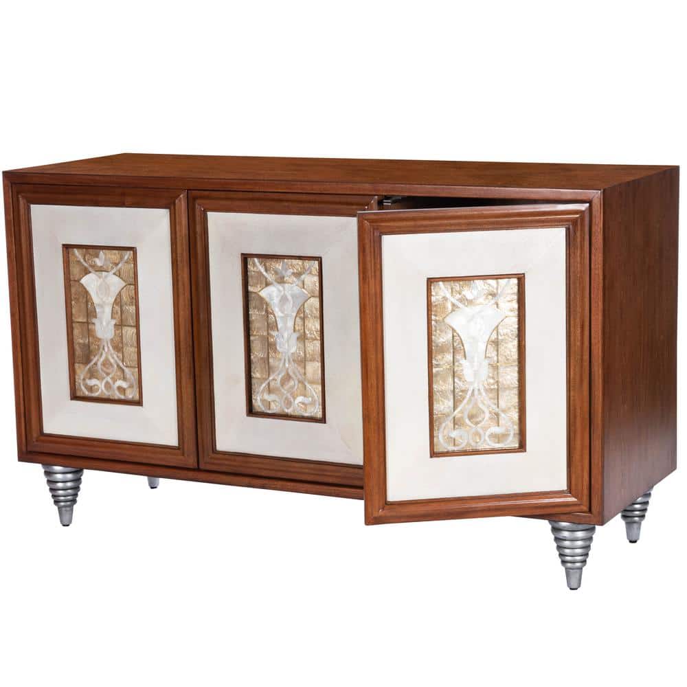 Shelly Capiz Shell & Leather Inlay 180" Sideboard in Brown