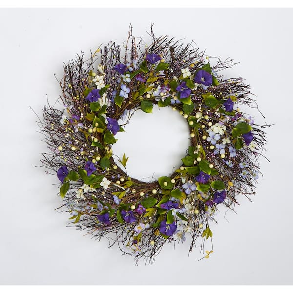 Unbranded 24 in. Artificial Wildflower Wreath with Twigs and Berries
