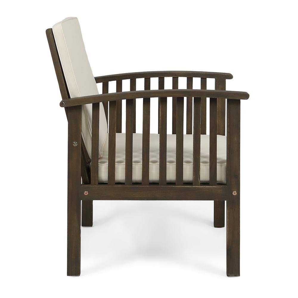 Gray Acacia Wood Outdoor Club Chairs with Cream Cushions