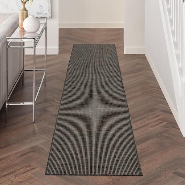 Positano Charcoal 2 ft. x 12 ft. Kitchen Runner Solid Modern Indoor/Outdoor Patio Area Rug