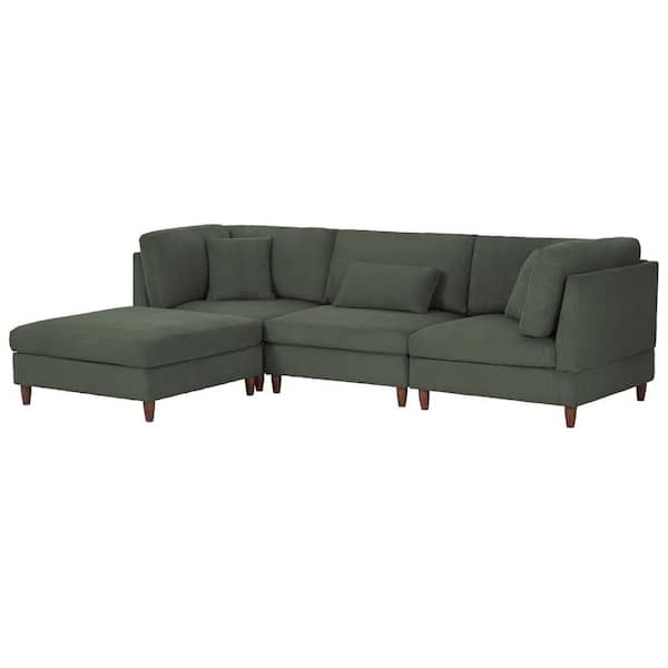 112.1 in. Straight Arm 4-piece Corduroy Upholstered L-Shaped Sectional Sofa in Green