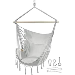 Hammock Chair Large Hanging Rope Swing Seat Chair with Pocket Max 350 lbs. Superior Comfortable (Light Grey)
