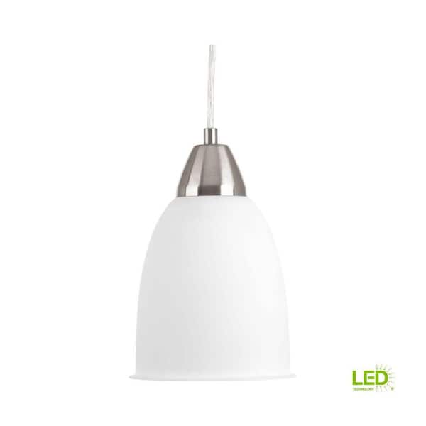 Simple Integrated LED Collection 1-Light Brushed Nickel Cord Hung Mini Pendant with Frosted Acrylic Shade