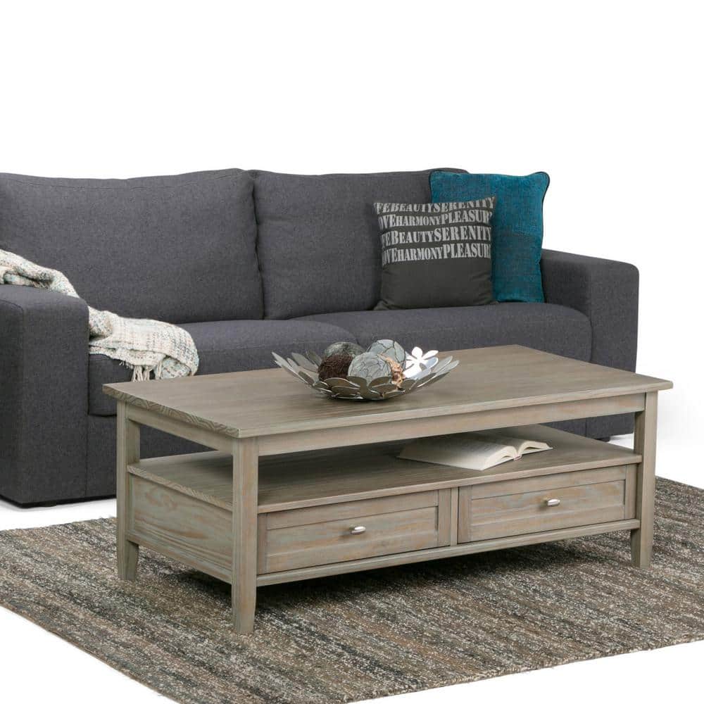 Distressed Gray Rectangular Wood Coffee Table with Storage