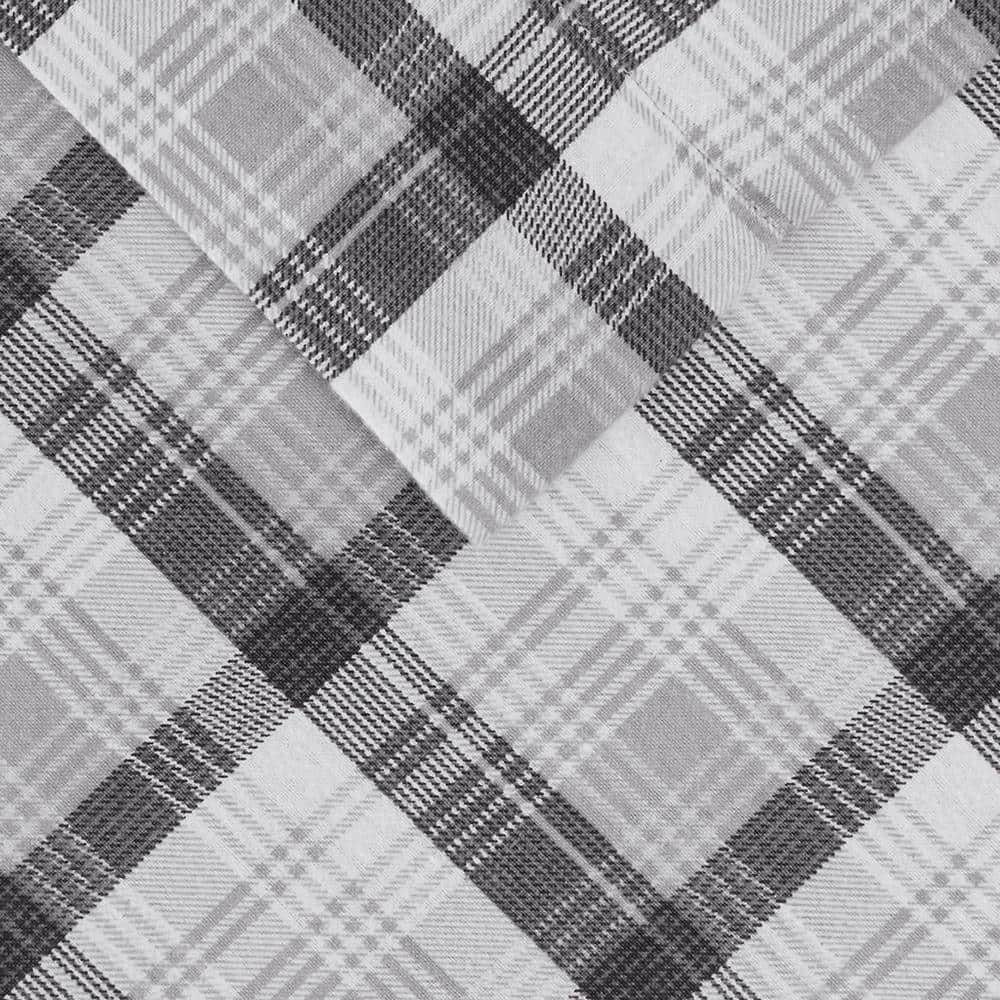 Queen Gray Plaid Cotton Flannel Sheet Set