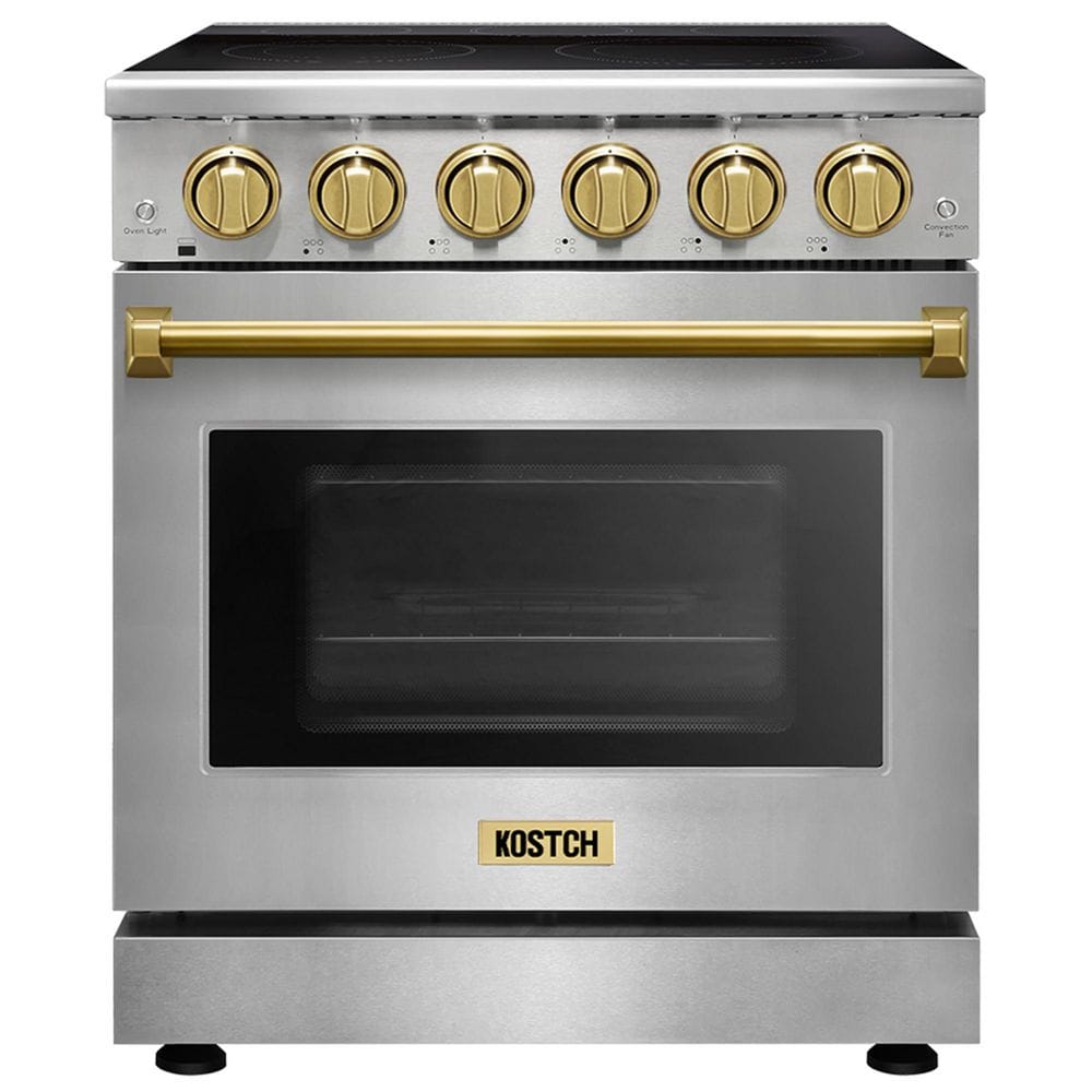 30 in. 5 Elements Freestanding Electric Range w/ 4.55 cu. ft. True Convection Oven in Stainless Steel w/ Bronze Handles price history on PriceWatchPro