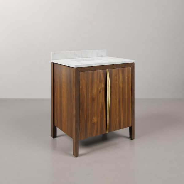 Ferrero 30 in. W Single Sink Bath Vanity in Noir Juglans with Carrara White Marble Top with White Basin