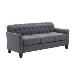 Ida 73 in. Grey Polyester Flared Arm Rectangle Sofa with Rubberwood Legs