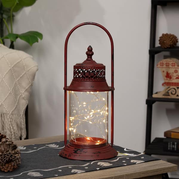 Alpine Corporation 15 in. H Indoor/Outdoor Vintage Metal Lantern with LED  Lights in Silver OAB140HH-S-SL - The Home Depot