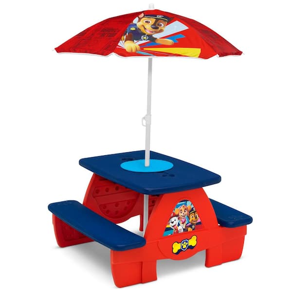 Delta Children Blue PAW Patrol 4 Seat Activity Picnic Table with Umbrella and Lego Compatible Tabletop