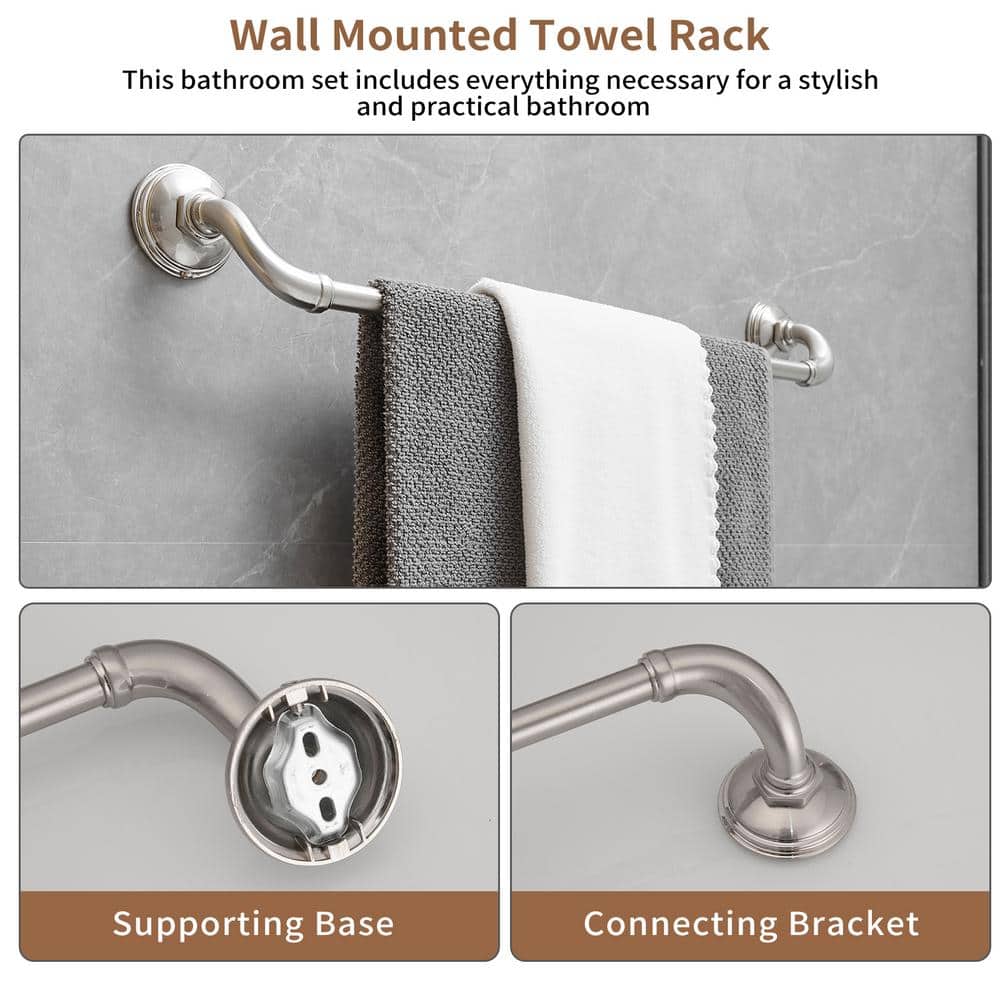 Nickel 4-Piece Bathroom Hardware Set with Towel Bar