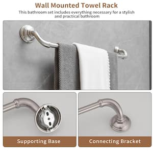 4-Piece Bath Hardware Set Towel Bar Hand Towel Holder Toilet Paper Holder Towel Hook Farmhouse Square in Brushed Nickel