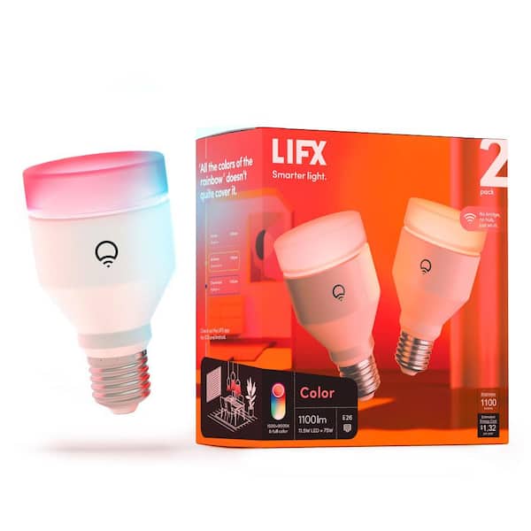 LIFX 75-Watt Equivalent A19 Multi-Color Smart Fi LED Light Bulb, Works with Google/HomeKit Tunable White 2 Pack HB2LHLA19E26US - The Home Depot