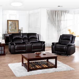37.79 in. W Rolled Arm Faux Leather Modular Sofa Push Back Recliner, Loveseat and Chair in Espresso