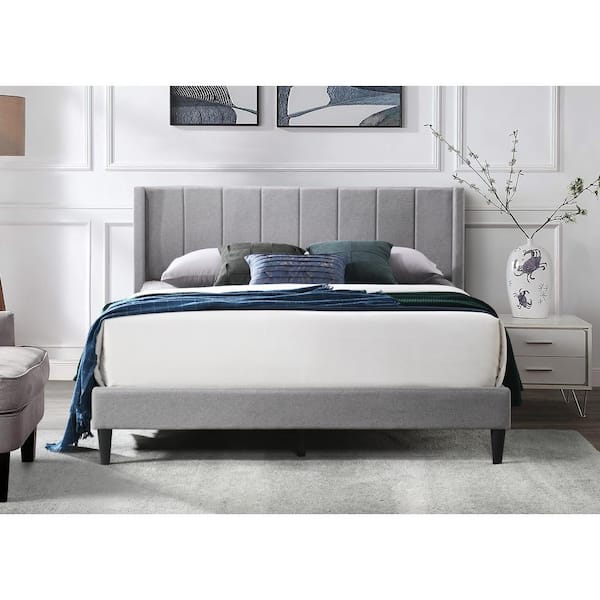 Dwell Home Inc Isabella Light Gray Linen Upholstered Frame, King Platform  Bed with Vertical Channel Tufted Wingback Headboard BD-ISA-K-CFF354 - The  Home Depot