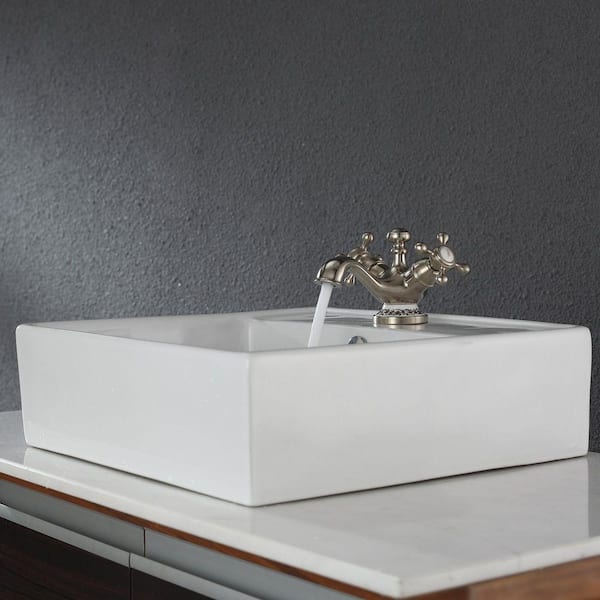 KRAUS Square Ceramic Vessel Bathroom Sink with Overflow in White