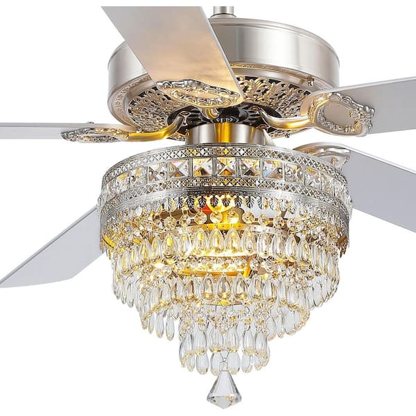 52 in. Indoor Crystal Chandelier Nickel Ceiling Fan Fandelier with Lights and Remote Control