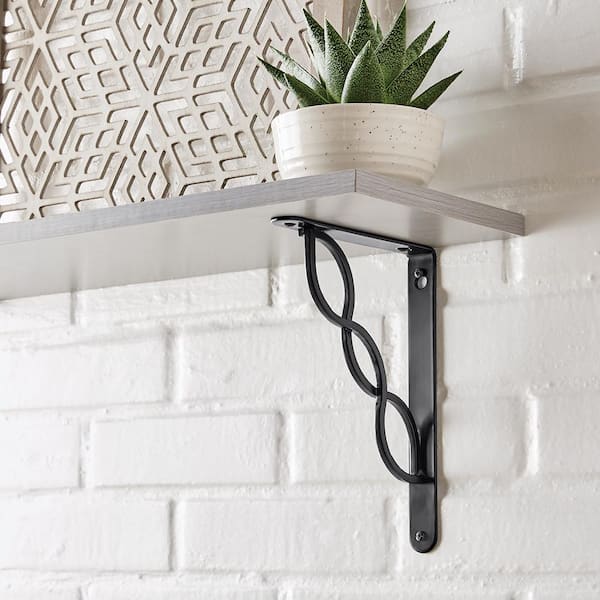 9 in. Black Triple Scroll Decorative Shelf Bracket