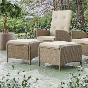 Garda Wicker Outdoor Ottoman with Beige Cushion 2-Pack