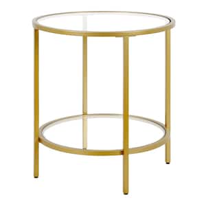 Meyer&Cross Sivil 20 in. Brass Finish Round Glass Top End Table ST0654 ...