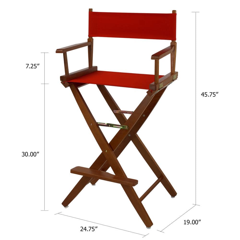 Extra-Wide Red Canvas and Oak Bar Height Director's Chair