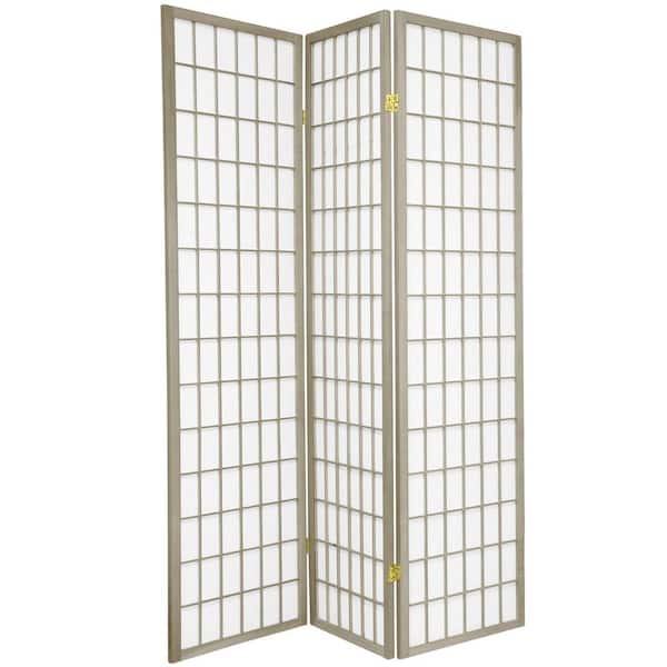 6 ft. Grey Window Pane 3-Panel Room Divider