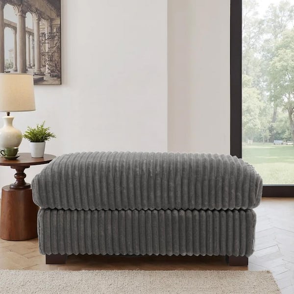 Light Gray Faux Fur Rectangle Accent Ottoman (Set of 1)