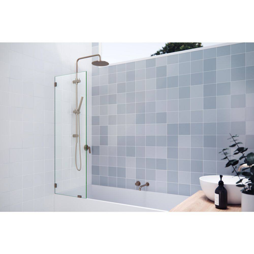 Vela 20 in. W x 58.25 in. H Frameless Fixed Panel Tub Door in Brushed Bronze with Clear Glass price history on PriceWatchPro