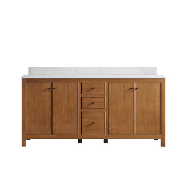 Willow Collections Chicago Veneer 72 in. W x 22 in. D x 36 in. H Double Sink Bath Vanity in Dark Natural with 1.5" Empira White Qt. Top