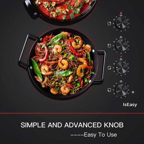 30 in. 4 Elements Ceramic Glass Surface Radiant Electric Cooktop in Black with Knobs and Dual Element