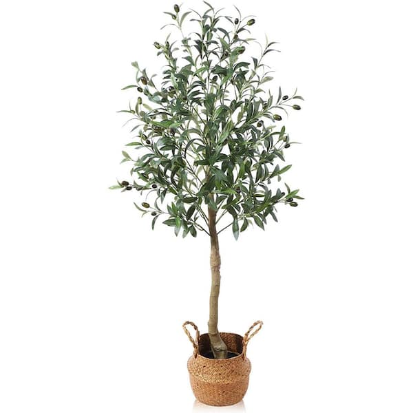 Artificial Olive Tree in Woven Basket Plant Pot