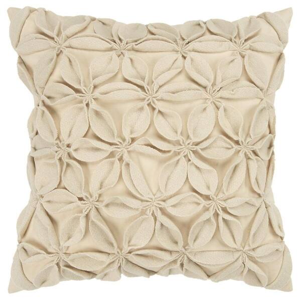 HomeRoots Natural Solid Polyester 18 in. x 18 in. Throw Pillow